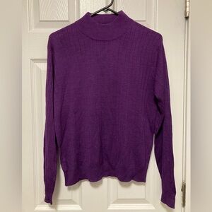 Silx Purple 100% Silk Vintage Mock Neck Long Sleeve Ribbed Knit Sweater #QB